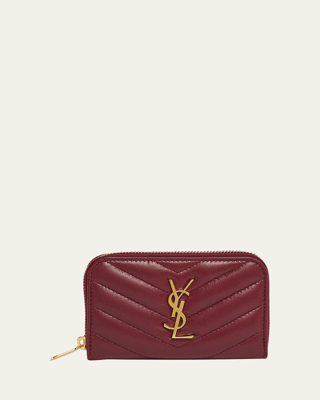 YSL Zip Card Holder in Quilted Leather